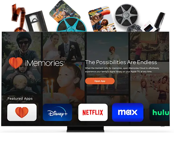 TV with iMemoires app displayed